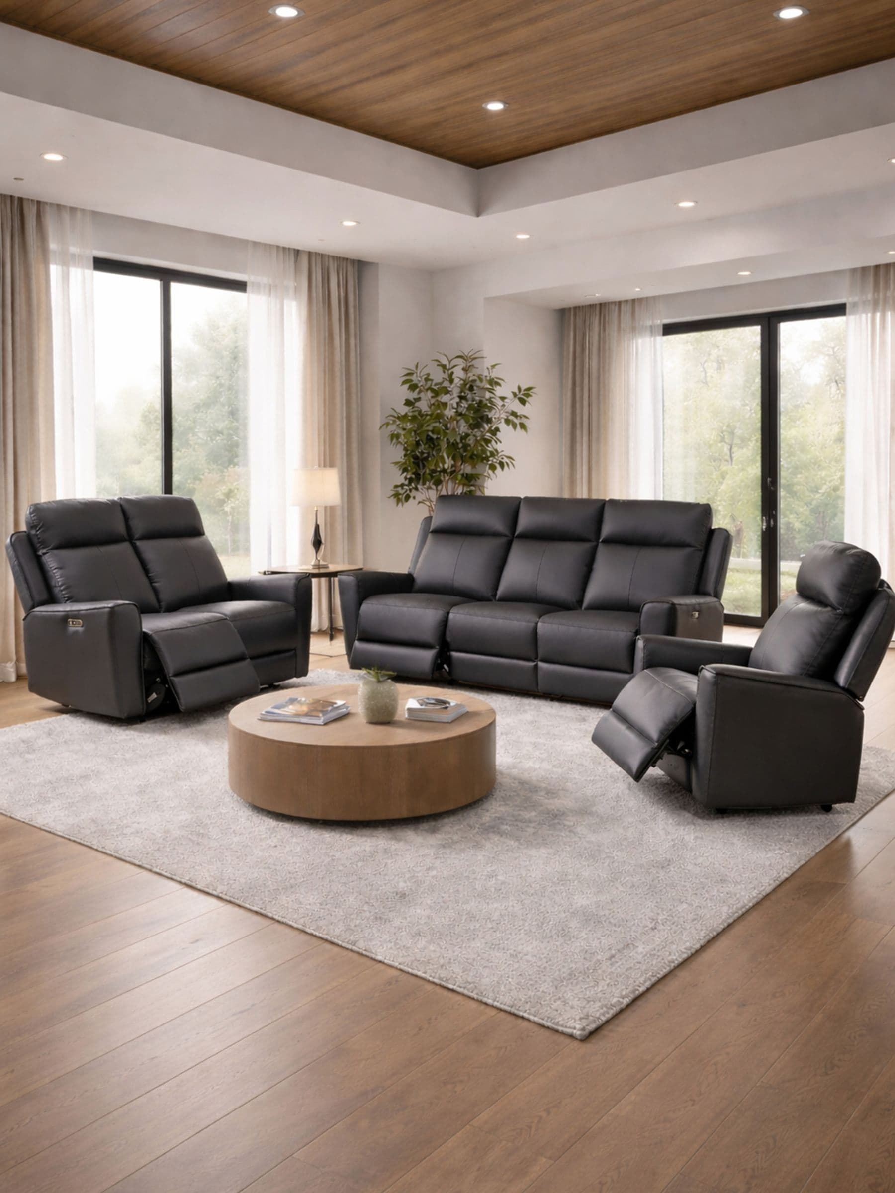 Aspire Rivington Real Leather Power Recliner 3 + 2 + 1 Sofa Set With Usb Charging - Charcoal - Image 5