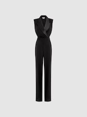 Reiss Black Saskia Petite Satin Lapel Jumpsuit - Image 2 of 6