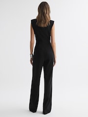 Reiss Black Saskia Petite Satin Lapel Jumpsuit - Image 5 of 6