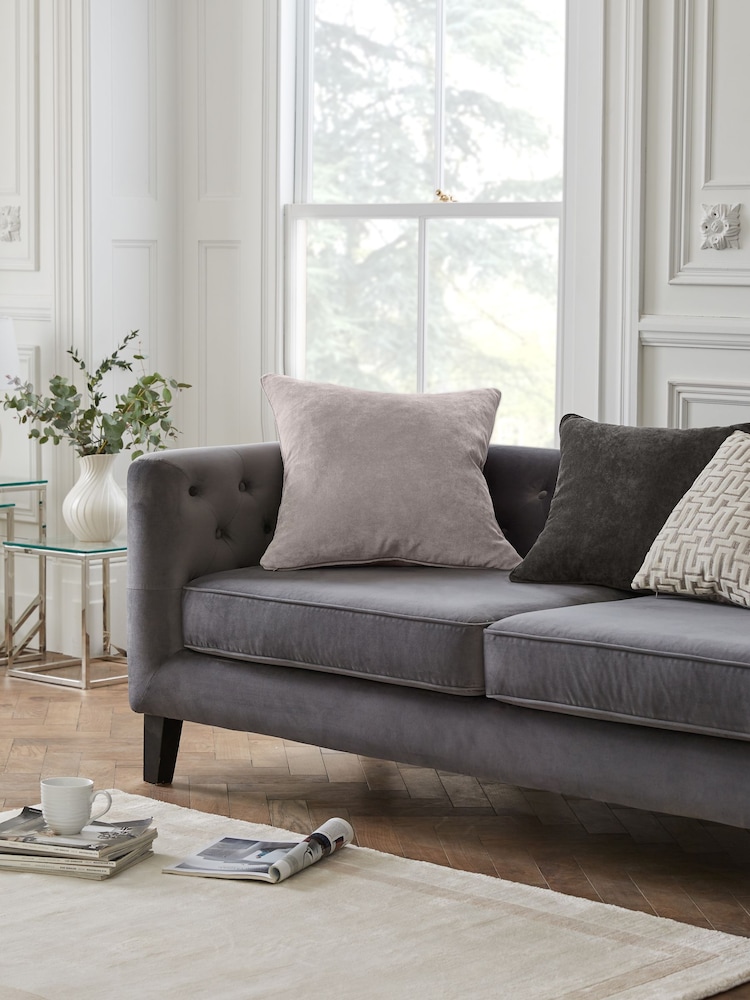 Silver Grey 59 x 59cm Soft Velour Cushion - Image 1 of 7