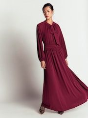 Boden Red Pussybow Jersey Maxi Dress - Image 1 of 5