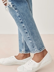 Белый - Slip-On Embroidered laceless Canvas Trainers - Image 1 of 5