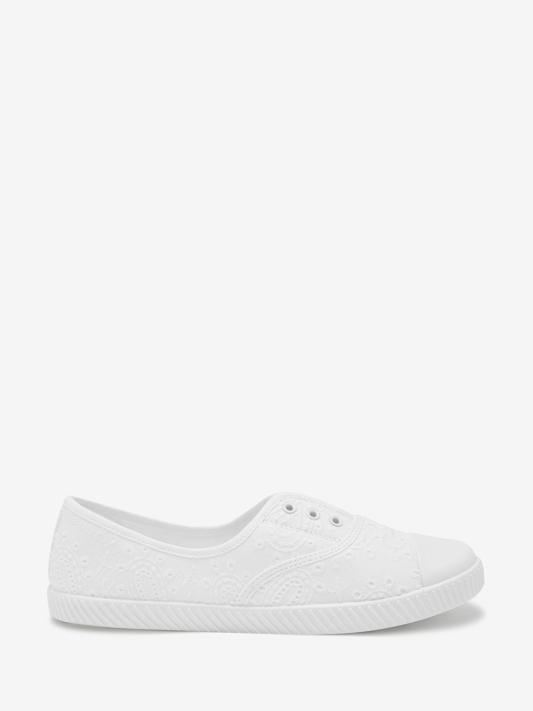 Buy White Slip On Slip On Embroidered laceless Canvas Trainers from Next Luxembourg