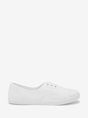Белый - Slip-On Embroidered laceless Canvas Trainers - Image 2 of 5