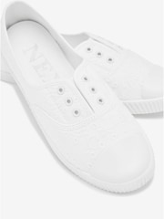 Белый - Slip-On Embroidered laceless Canvas Trainers - Image 5 of 5