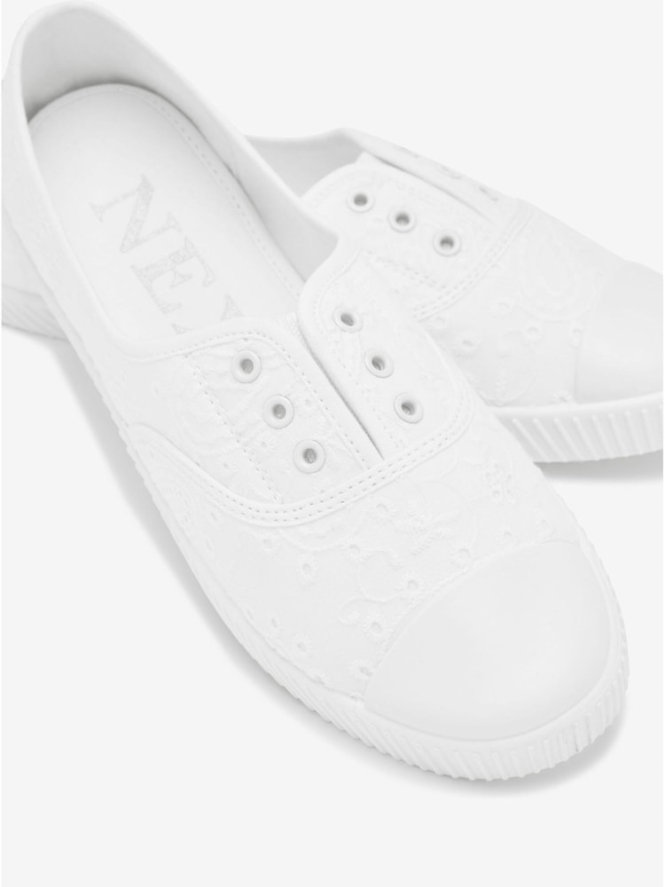Белый - Slip-On Embroidered laceless Canvas Trainers - Image 5 of 5