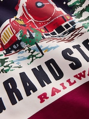 Boden Red Train Long Sleeve Printed T-Shirt - Image 3 of 3