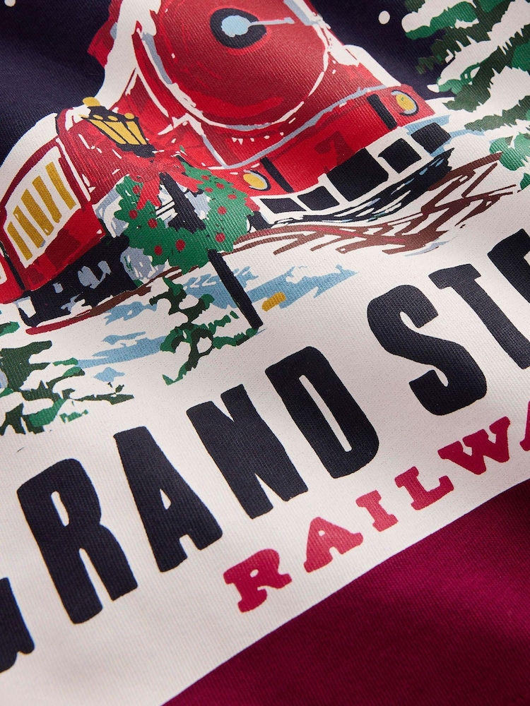 Boden Red Train Long Sleeve Printed T-Shirt - Image 3 of 3