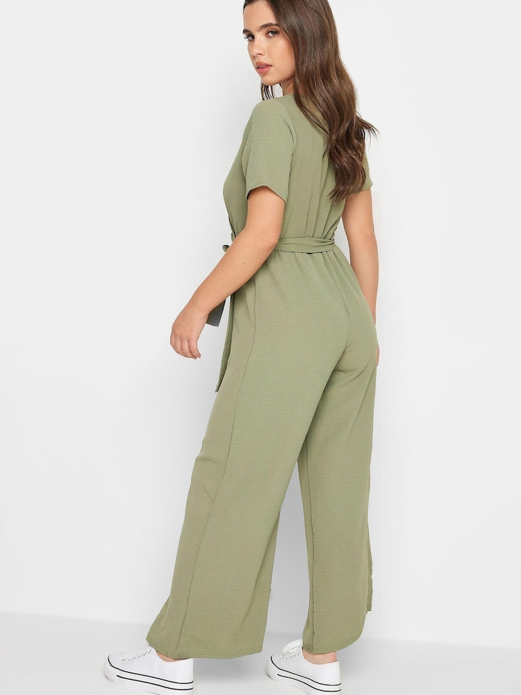 PixieGirl Petite Green Crepe Belted Wrap Jumpsuit - Image 2 of 2