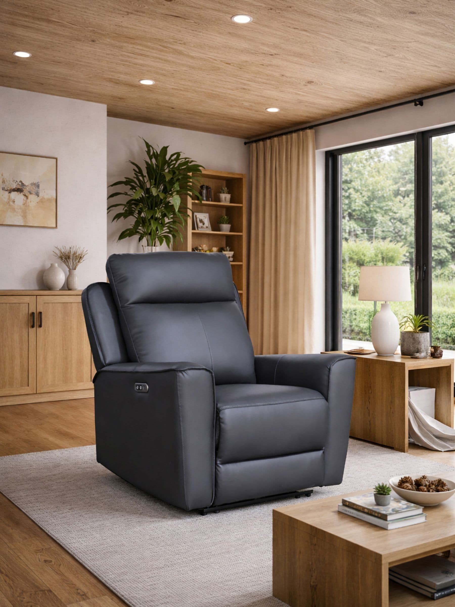 Elmhurst Charcoal Leather Power Recliner Armchair With Usb And Usb-C Charging - Size: 103 X 100 X 95Cm - Wilko Pewter Aspire - Image 5