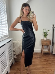 Style Cheat Black Colette PU Bandeau Midi Dress - Image 1 of 4