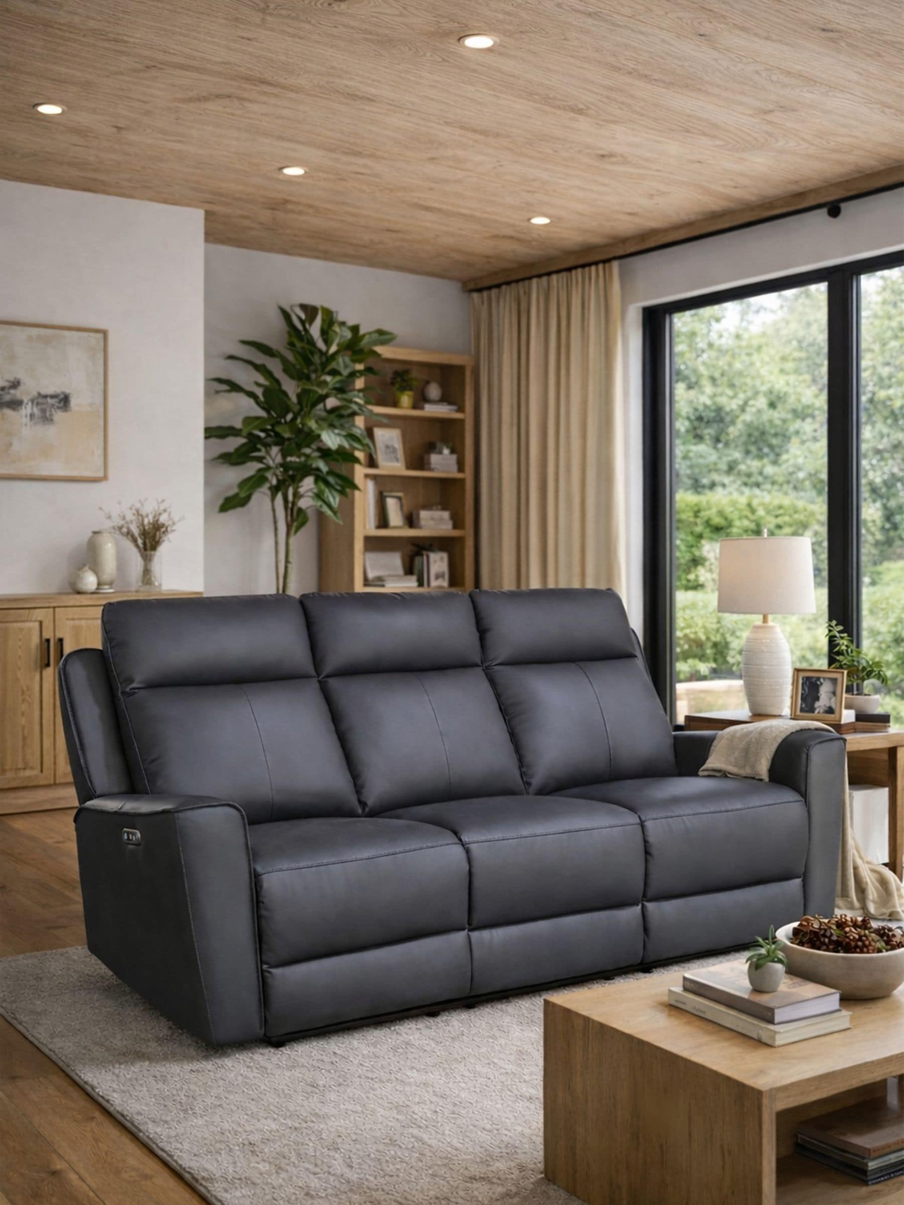 Aspire Unisex Charcoal Rivington Real Leather Power Recliner Seater Sofa With Usb Charging In Size 3 - Image 3