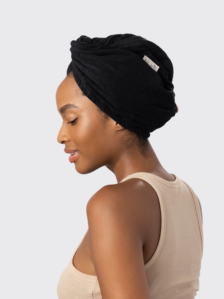 Kitsch Black Plush Microfibre Hair Towel Turban - Image 2 of 4 Kitsch Black Plush Microfibre Hair Towel Turban - Image 2 of 4