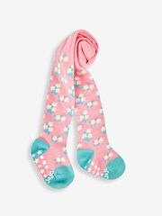 JoJo Maman Bébé Pink Cotton Rich Pretty Floral Tights - Image 1 of 2