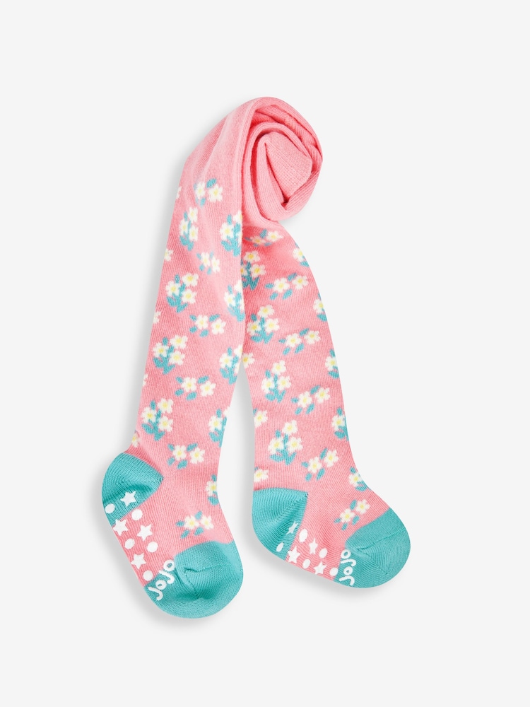 JoJo Maman Bébé Pink Cotton Rich Pretty Floral Tights - Image 1 of 2