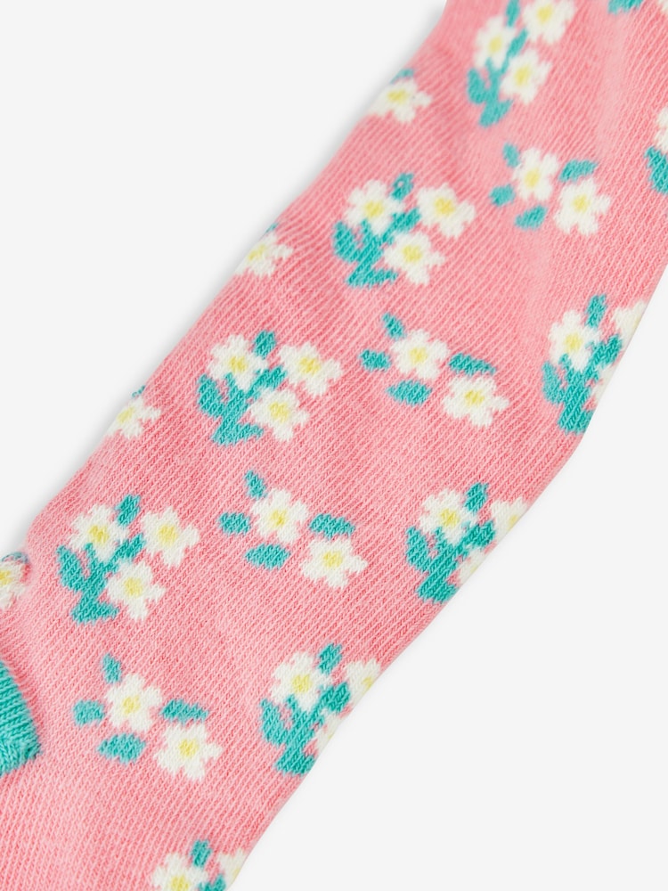 JoJo Maman Bébé Pink Cotton Rich Pretty Floral Tights - Image 2 of 2