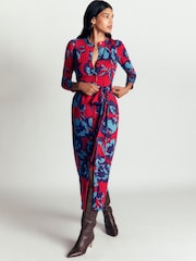 Boden Red Honor Column Jersey Midi Dress - Image 1 of 5