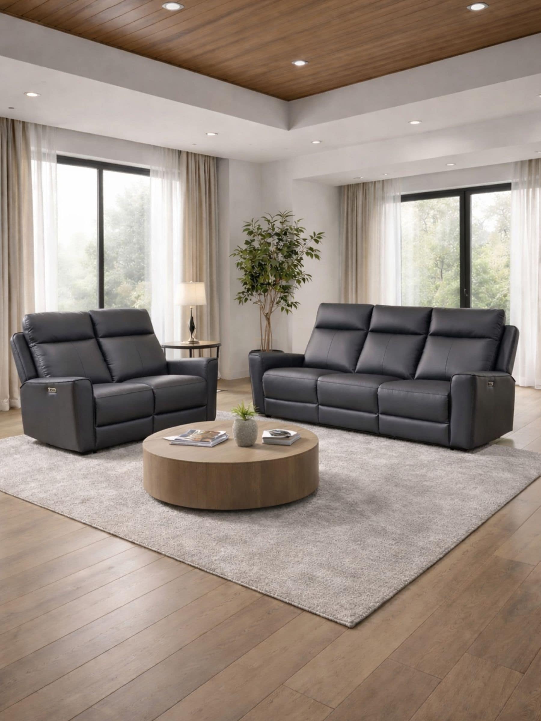 Aspire Rivington Real Leather Power Recliner 3+2 Sofa Set with USB Charging in Charcoal - Image 5