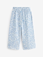 Blue/ White Floral Print Crinkle Texture Jersey Wide Leg Trousers (3-16yrs) - Image 5 of 6