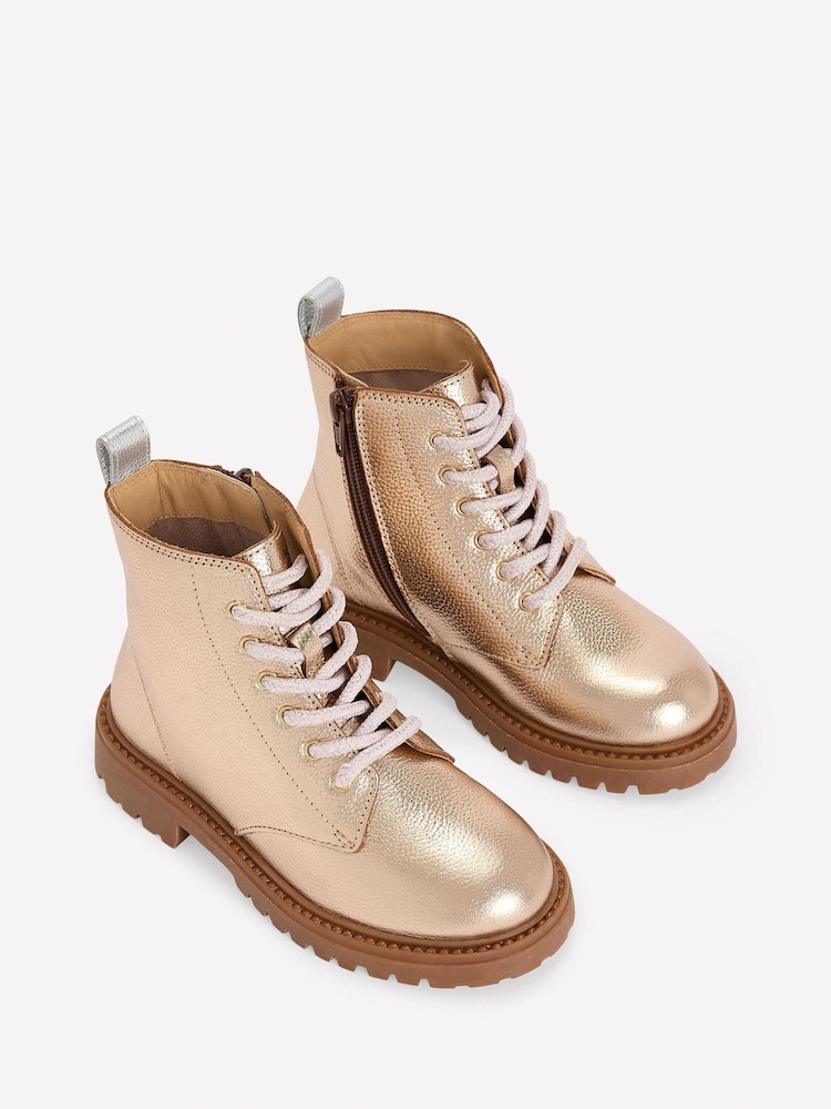 Boden Gold Lace Up Boots - Image 2 of 3 Boden Gold Lace Up Boots - Image 2 of 3