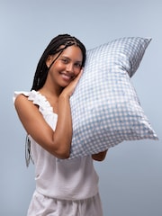Kitsch Gingham Blue Satin Pillowcase - Image 2 of 4