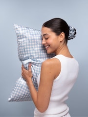 Kitsch Gingham Blue Satin Pillowcase - Image 3 of 4