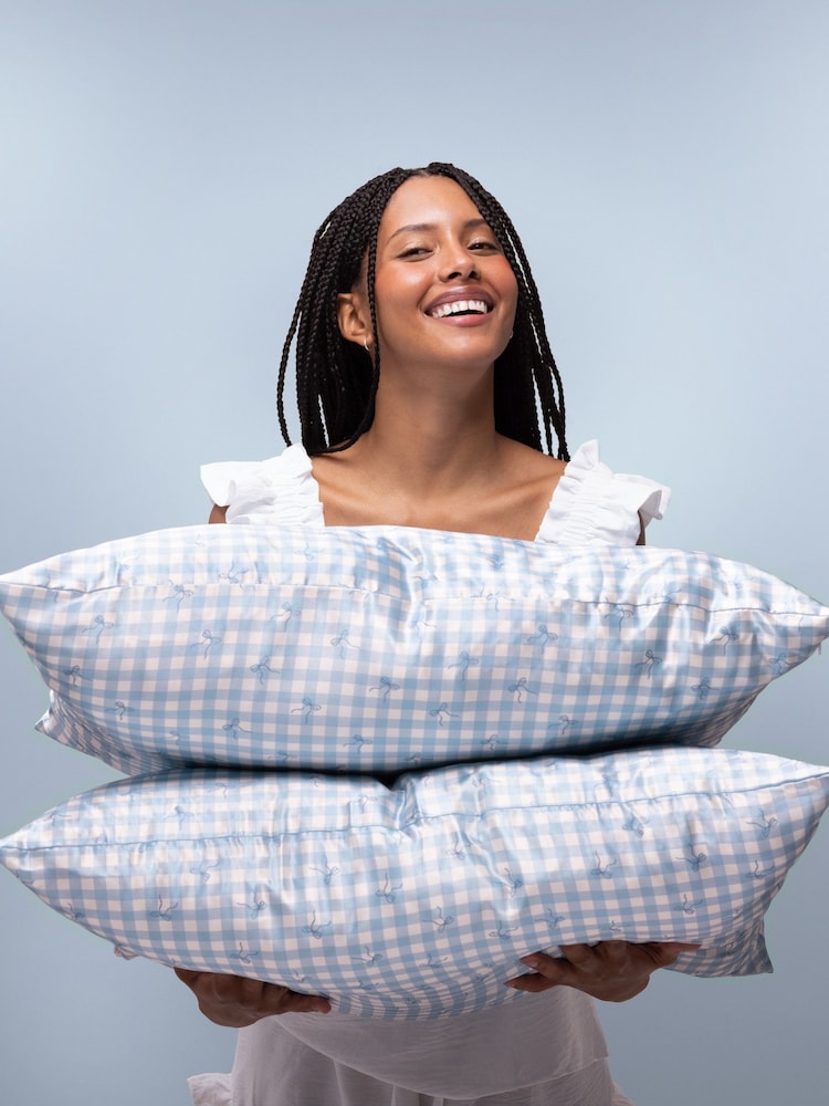 Kitsch Gingham Blue Satin Pillowcase - Image 4 of 4 Kitsch Gingham Blue Satin Pillowcase - Image 4 of 4