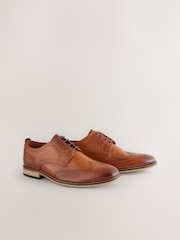 Tan Brown Wide Fit Leather Contrast Sole Brogue Shoes - Image 1 of 7