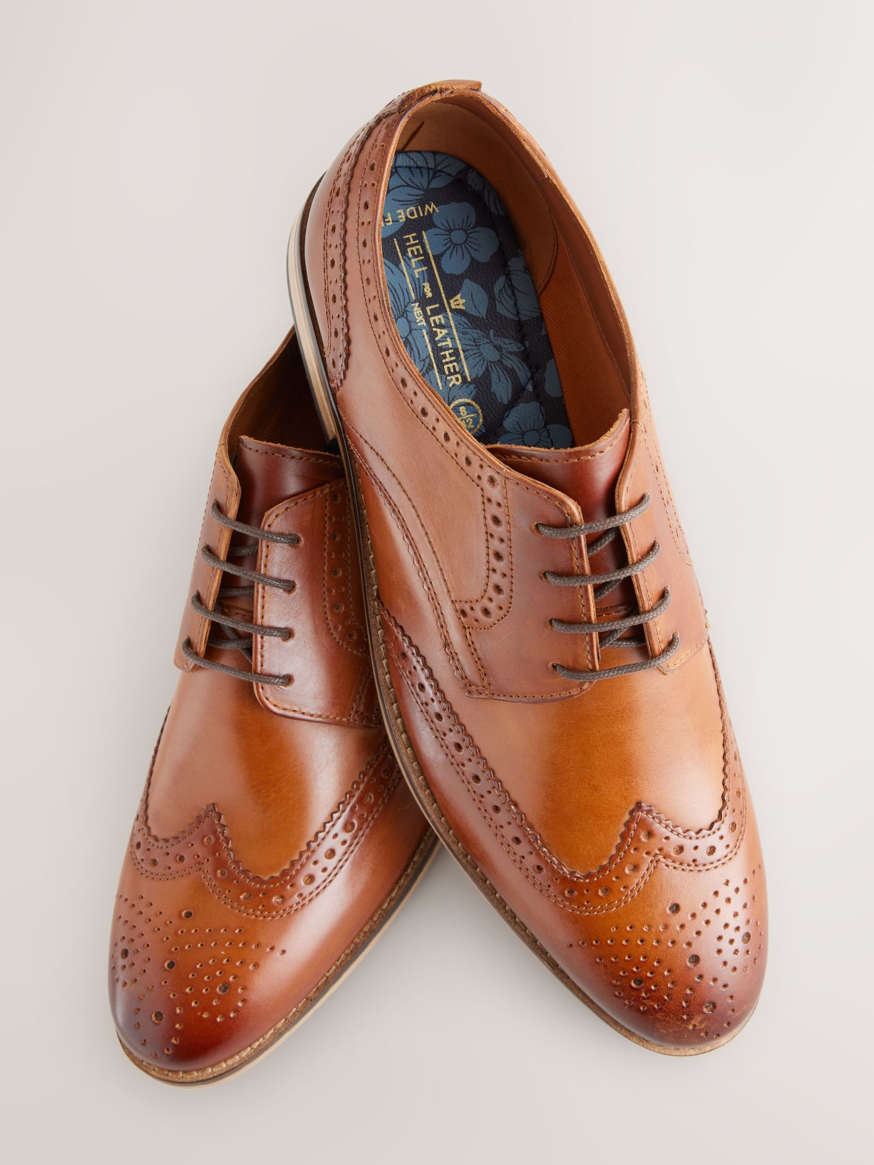 Tan Brown Wide Fit Leather Contrast Sole Brogue Shoes