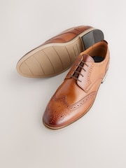Tan Brown Wide Fit Leather Contrast Sole Brogue Shoes - Image 4 of 7