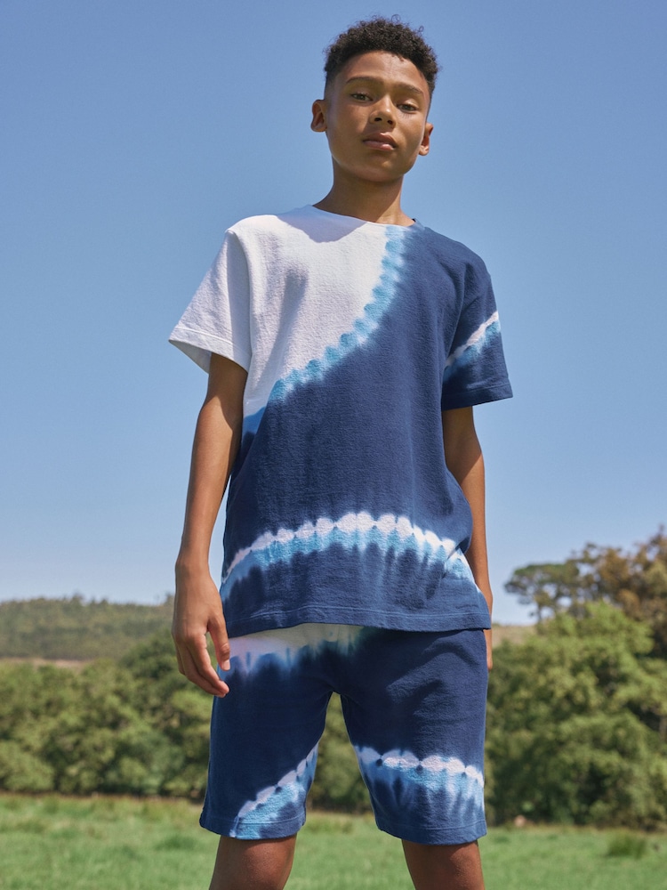 Navy Blue 100% Cotton Tie Dye T-Shirt And Shorts Set (3-16yrs) - Image 1 of 7