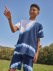 Navy Blue 100% Cotton Tie Dye T-Shirt And Shorts Set (3-16yrs) - Image 4 of 7