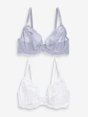 Blue/White Non Pad Plunge DD+ Lace Bras 2 Pack - Image 5 of 8