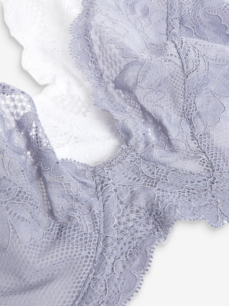Blue/White Non Pad Plunge DD+ Lace Bras 2 Pack - Image 8 of 8