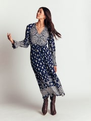 Boden Blue Blouson Tiered Jersey Dress - Image 1 of 6