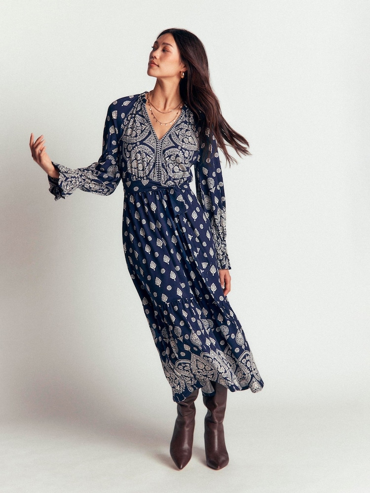 Boden Blue Blouson Tiered Jersey Dress - Image 1 of 6 Boden Blue Blouson Tiered Jersey Dress - Image 1 of 6