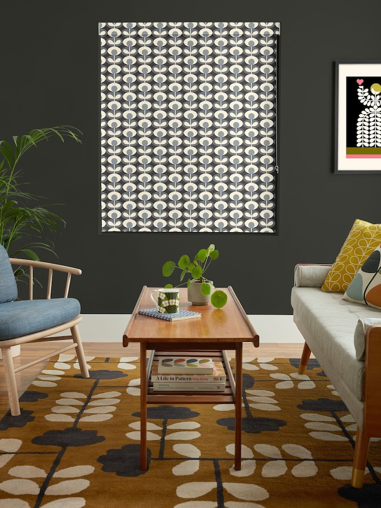 Orla Kiely Grey 100% Cotton Oval Flower Made To Measure Roman Blind - Image 2 of 7