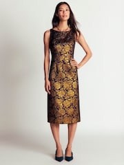 Boden Gold Jacquard Boat Neck Dress - Image 1 of 5