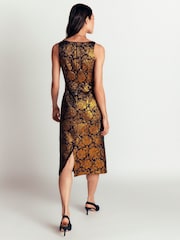 Boden Gold Jacquard Boat Neck Dress - Image 3 of 5