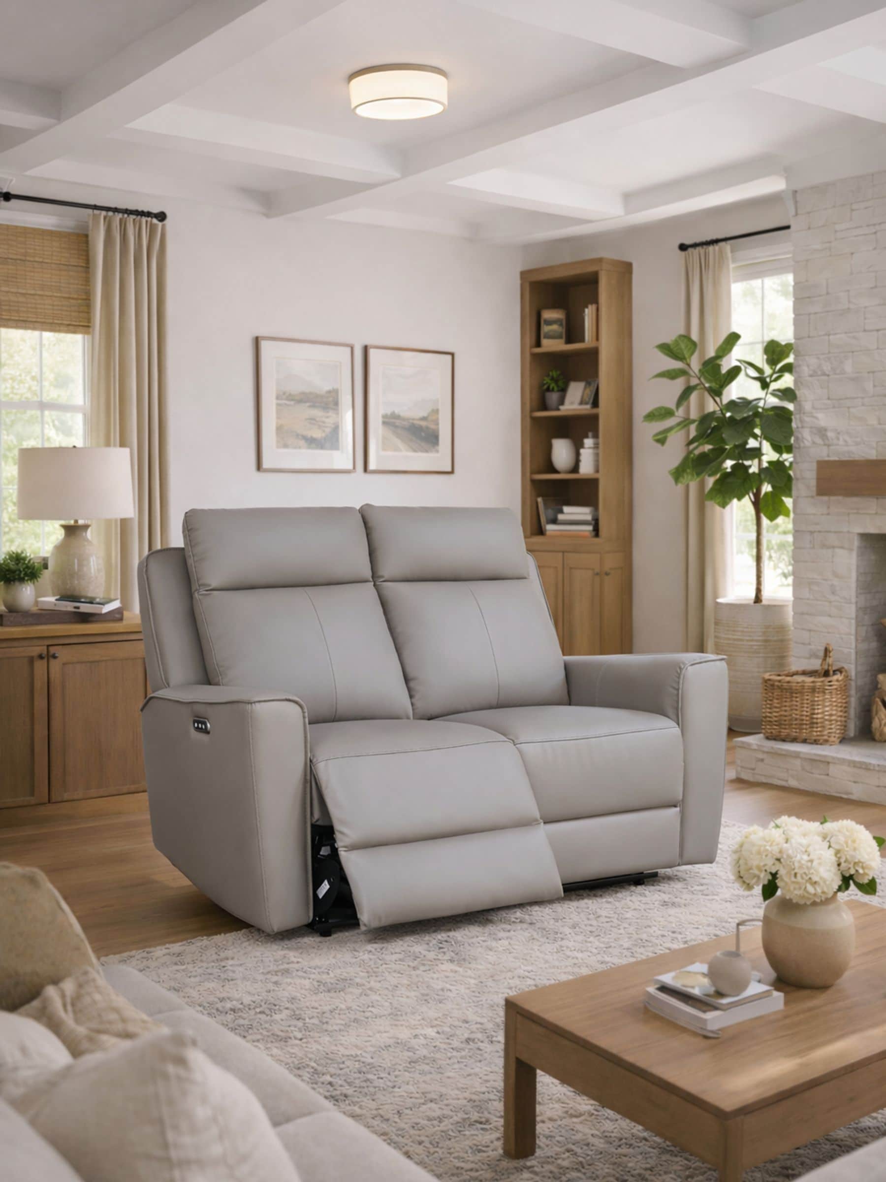 Aspire Unisex Grey Rivington Real Leather Power Recliner 2 Seater Sofa W/ Usb Charging In - Image 4