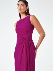 Roman Purple Plain Stretch Drape Maxi Dress - Image 3 of 5