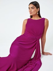 Roman Purple Plain Stretch Drape Maxi Dress - Image 4 of 5
