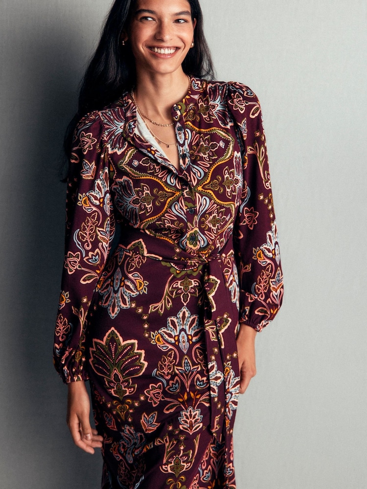 Boden Purple Eli Belted Jersey Midi Dress - Image 1 of 5 Boden Purple Eli Belted Jersey Midi Dress - Image 1 of 5