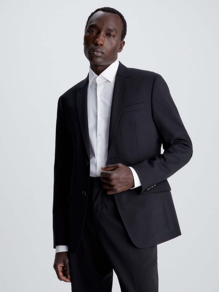 Calvin Klein Black Stretch Wool Slim Blazer - Image 1 of 5 Calvin Klein Black Stretch Wool Slim Blazer - Image 1 of 5