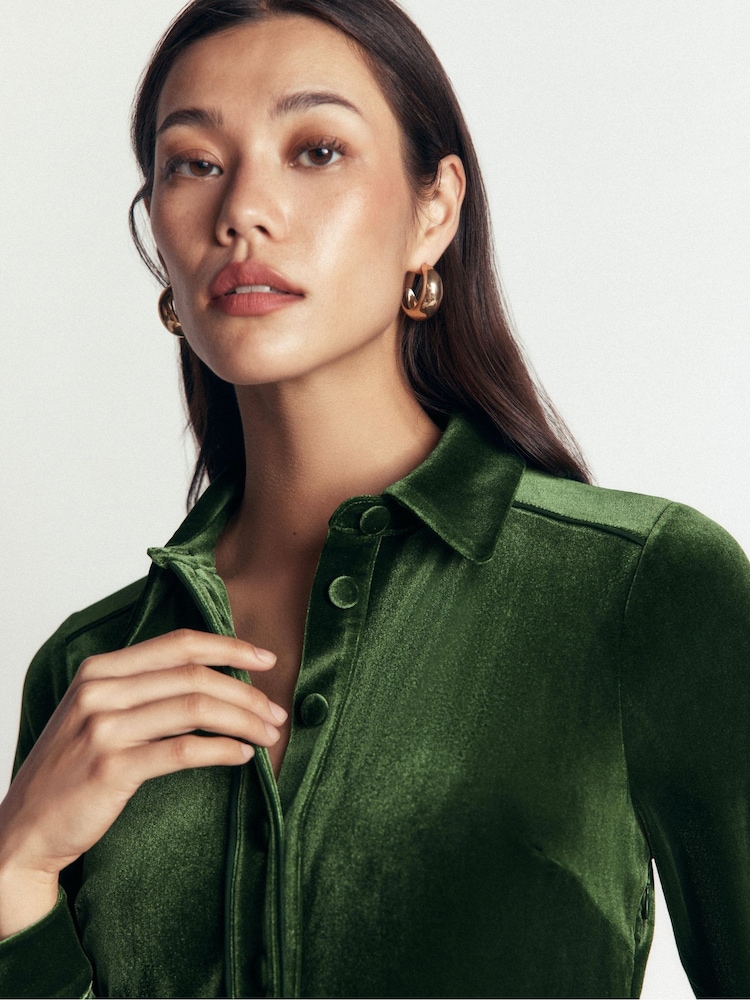 Boden Green Etta Piping Velvet Dress - Image 2 of 3 Boden Green Etta Piping Velvet Dress - Image 2 of 3