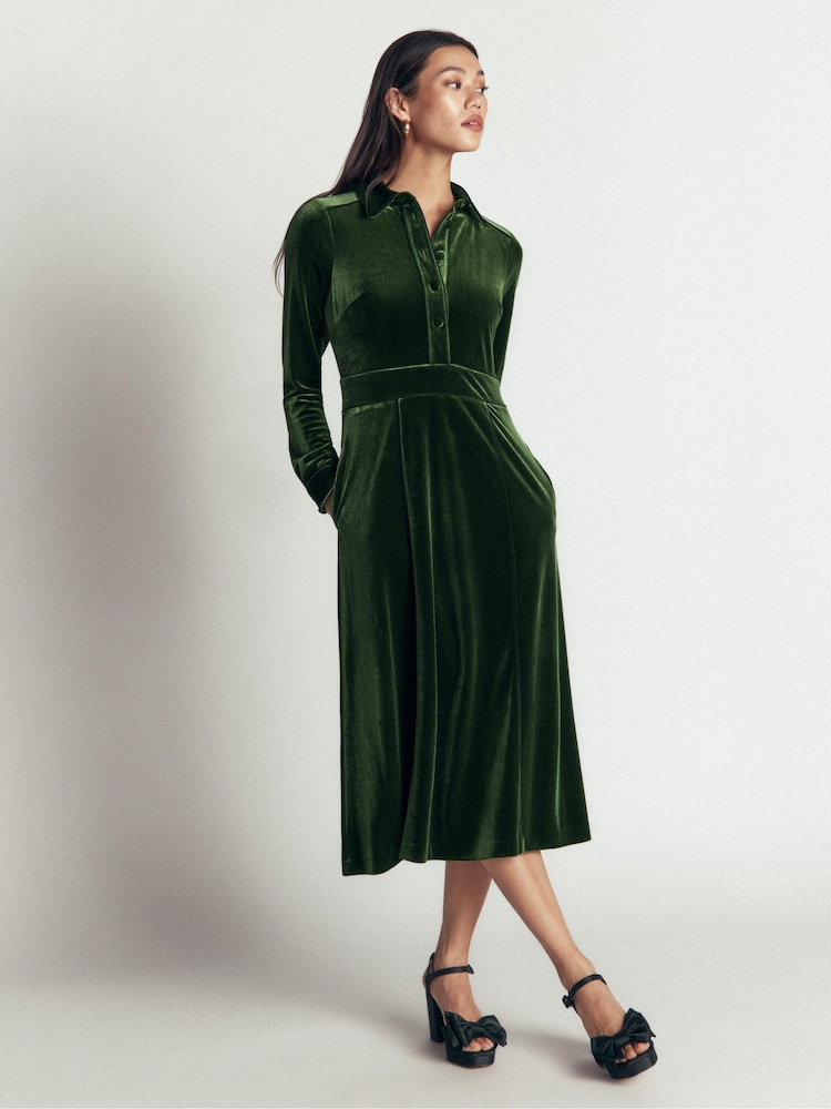 Boden Green Etta Piping Velvet Dress - Image 3 of 3 Boden Green Etta Piping Velvet Dress - Image 3 of 3