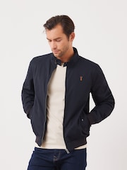 Navy Blue Shower Resistant Check Lining Harrington Jacket - Image 1 of 10