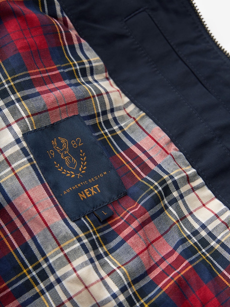 Navy Blue Shower Resistant Check Lining Harrington Jacket - Image 10 of 10