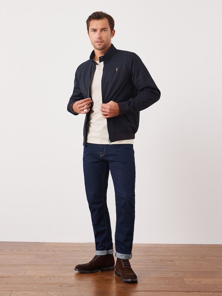 Navy Blue Shower Resistant Check Lining Harrington Jacket - Image 2 of 10