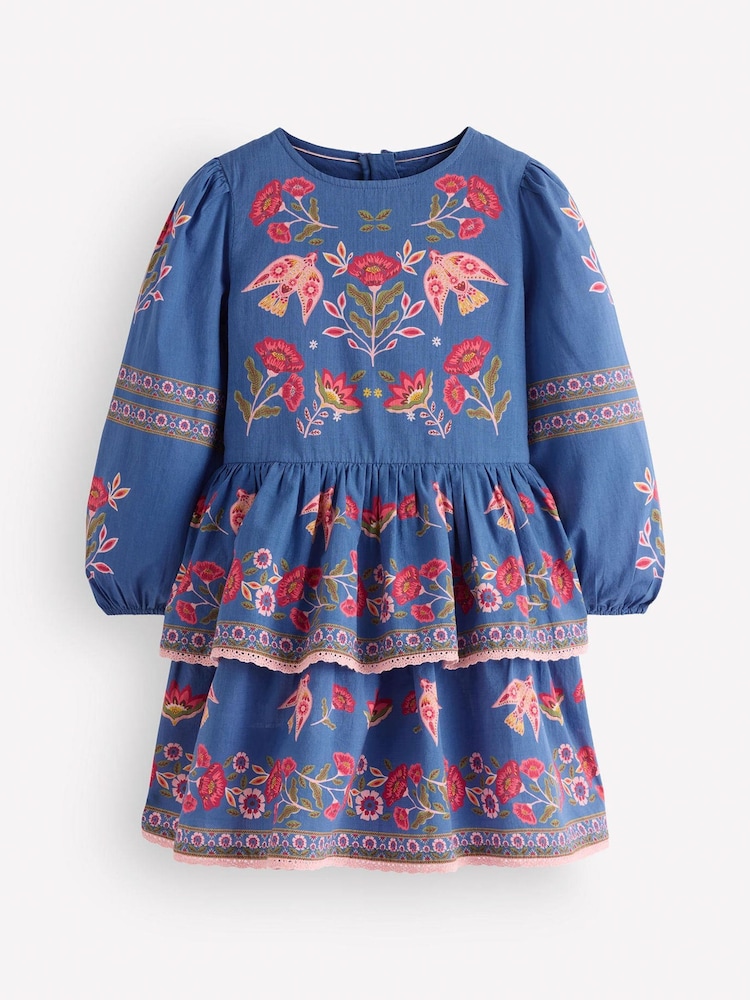 Boden Blue Printed Tiered Woven Dress - Image 1 of 3 Boden Blue Printed Tiered Woven Dress - Image 1 of 3